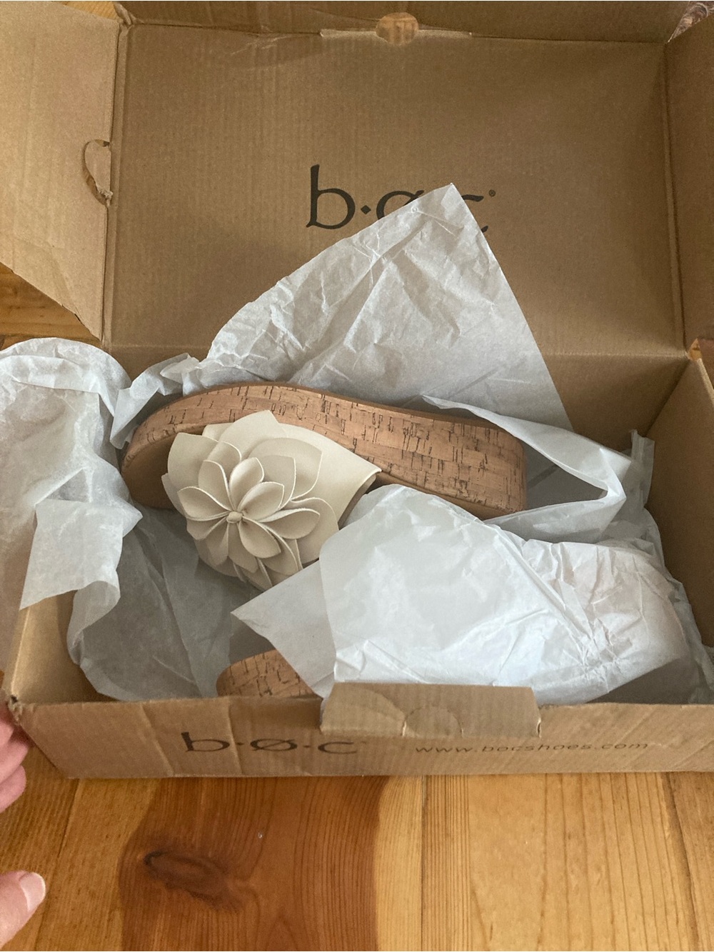 b.o.c. Cream Floral Cork Wedge Slide - Picture 7 of 10